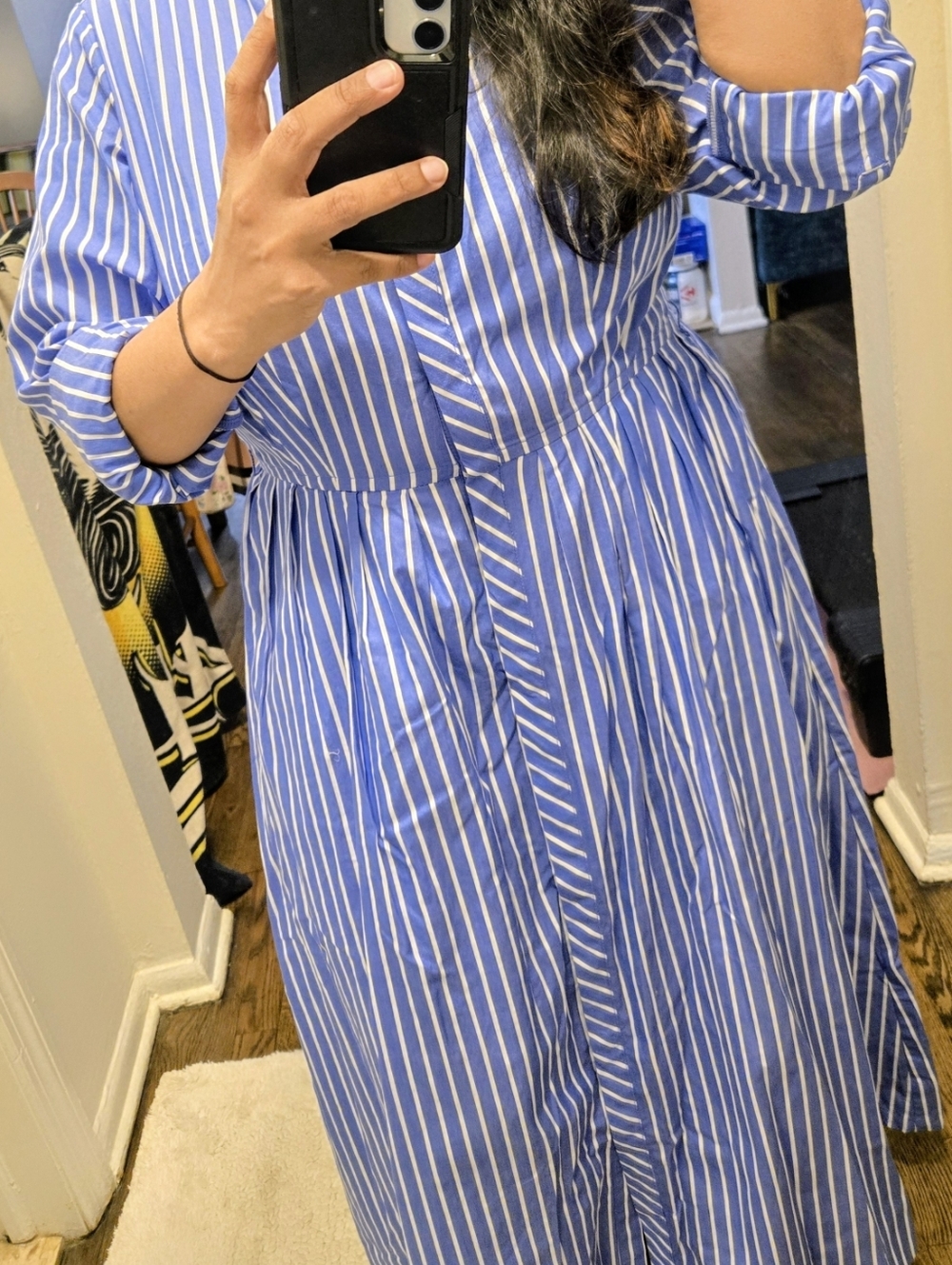 Blue and White Striped Maxi Shirt Dress - Picture 2 of 3